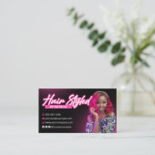 Elegante Roze Glow Hair Stylist Foto Visitekaartje (Staand voorkant)
