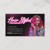 Elegante Roze Glow Hair Stylist Foto Visitekaartje (Voorkant)