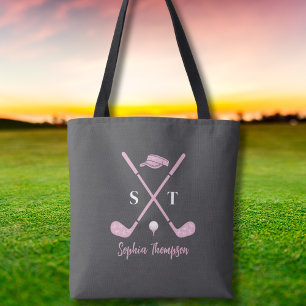 Elegante Roze Golfclub Witte Strikken Aangepaste V Tote Bag
