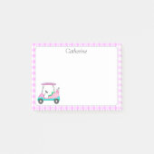 Elegante roze golfkar naam post-it® notes (Voorkant)