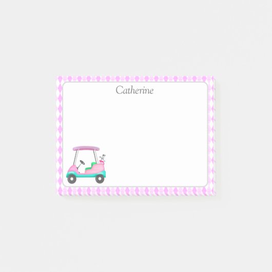 Elegante roze golfkar naam post-it® notes (Voorkant)