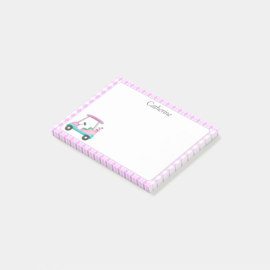 Elegante roze golfkar naam post-it® notes (Schuin)