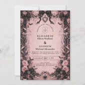 Elegante Roze Gothische Bruiloft Kaart (Voorkant)