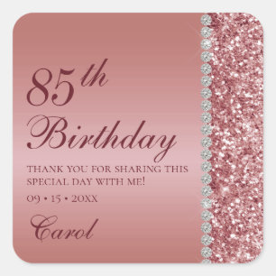Elegante Roze Goud 85e Verjaardag Bedankt Vierkante Sticker