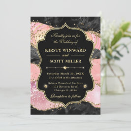 Elegante Roze Goud Agaat Marmer Glitter Bruiloft Kaart