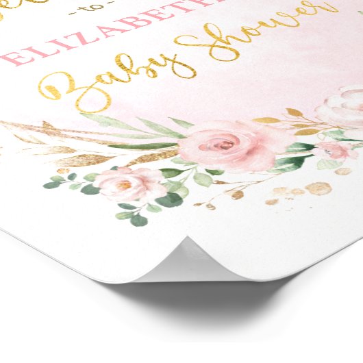 Elegante Roze Goud Bloemige Baby Shower Welkom Poster (Hoek)