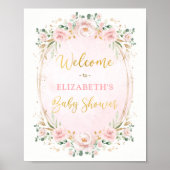 Elegante Roze Goud Bloemige Baby Shower Welkom Poster (Voorkant)