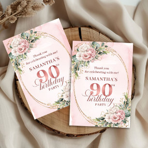 Elegante Roze Goud Bloemige Eucalyptus 90e Verjaar Bedankkaart