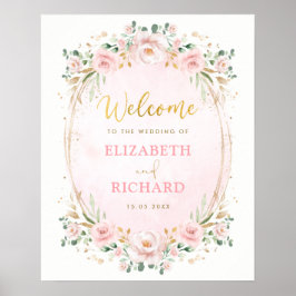 Elegante Roze Goud Bloemige Trouwbegroeting Poster