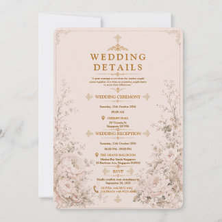 Elegante Roze Goud Bloemige Vintage Trouw Kaart
