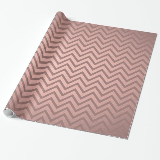 Elegante Roze Goud Chic Faux Metallic Chevron Cadeaupapier (Uitgerold)