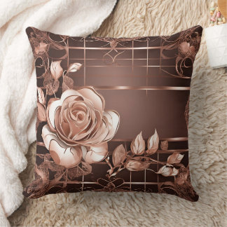 Elegante Roze Goud en Chocoladebruine Geometrische Kussen