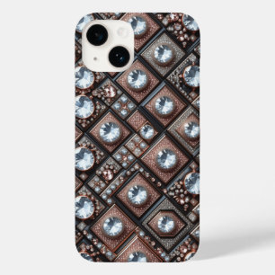 Elegante Roze Goud en Diamant Mozaïek Luxe Geometr Case-Mate iPhone 14 Hoesje