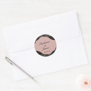 Elegante Roze Goud Folie Agate Huwelijk Ronde Sticker