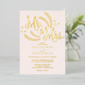 Elegante Roze Goud Folie Blush Bruiloft Uitnodiging (Staand Voorkant)