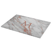 Elegante Roze Goud Koper Wit Marmer Monogram Snijplank (Hoek)