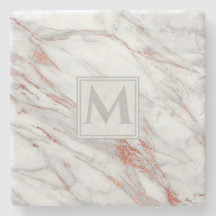 Elegante Roze Goud Koper Wit Marmer Monogram