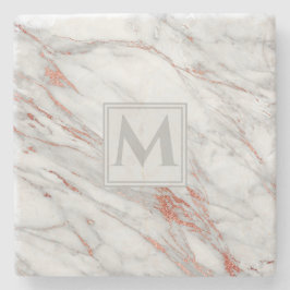 Elegante Roze Goud Koper Wit Marmer Monogram Stenen Onderzetter