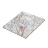 Elegante Roze Goud Koper Wit Marmer Monogram Tegeltje (Zijkant)