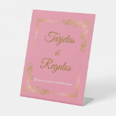 Elegante Roze Goud Lijst Quinceanera Kaarten & Ges Reclamebord Met Voetstuk (Voorkant)