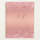 Elegante Roze Goud Luxe Glans Monogram Planner (Voorkant)