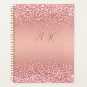 Elegante Roze Goud Luxe Glans Monogram Planner