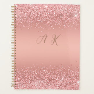 Elegante Roze Goud Luxe Glans Monogram Planner