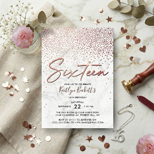 Elegante Roze Goud & Marmer 16e Verjaardag Kaart