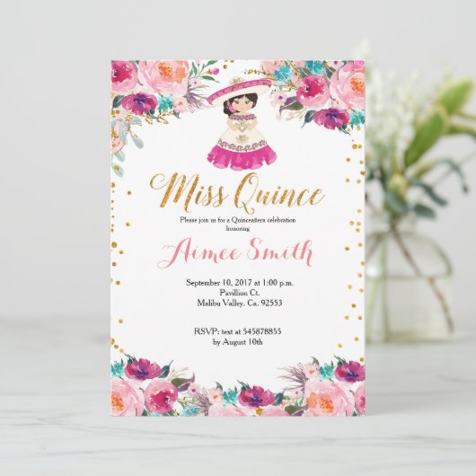 Elegante Roze Goud Mis Quince uitnodiging (Staand voorkant)
