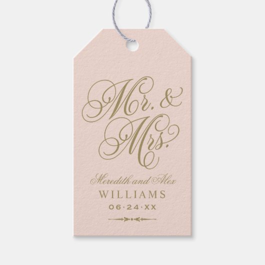Elegante Roze Goud Mr en Mrs Script Bruiloftsgesch Cadeaulabel (Voorkant)