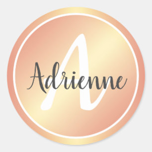 Elegante Roze Goud Pastel Roze Geel Monogram Naam Ronde Sticker