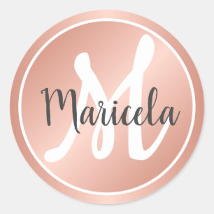 Elegante Roze Goud Pastel Roze Persoonlijke Naam  Ronde Sticker