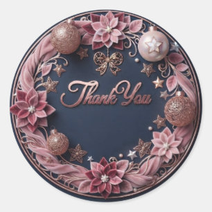Elegante Roze Goud & Roze Fluwelen Bloemige Dank J Ronde Sticker
