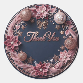 Elegante Roze Goud & Roze Fluwelen Bloemige Dank J Ronde Sticker