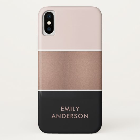 ELEGANTE ROZE GOUD ROZE KOPER ZWART STREEPEN Case-Mate iPhone CASE (Achterkant)