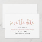Elegante Roze Goud Roze Typografie Moderne Trouwda Save The Date (Voorkant / Achterkant)