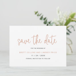 Elegante Roze Goud Roze Typografie Moderne Trouwda Save The Date