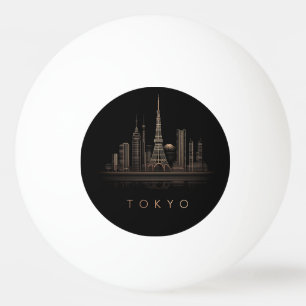 Elegante Roze Goud Tokio Stads Silhouette Illustra Pingpongbal