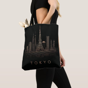 Elegante Roze Goud Tokio Stads Silhouette Illustra Tote Bag
