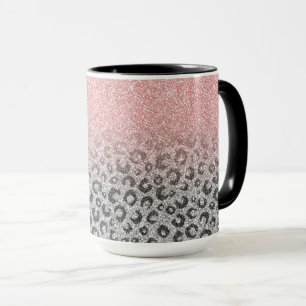 Elegante Roze Goud Zilveren Glitter Luipaardprint Mok