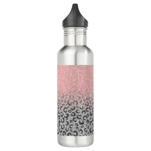 Elegante Roze Goud Zilveren Glitter Luipaardprint Waterfles