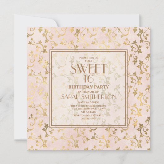 Elegante Roze Goud Zoete 16 Kaart (Voorkant)