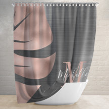 Elegante Roze Goud Zwarte Palmblad Monogram