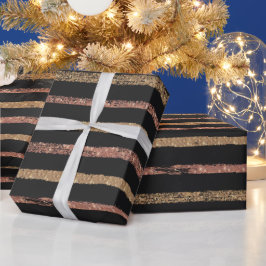 Elegante Roze Goud & Zwarte Strepen Cadeaupapier