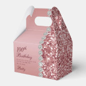 Elegante Roze Gouden 100e Verjaardag Bedankdoosjes (Voorkant Zijde)