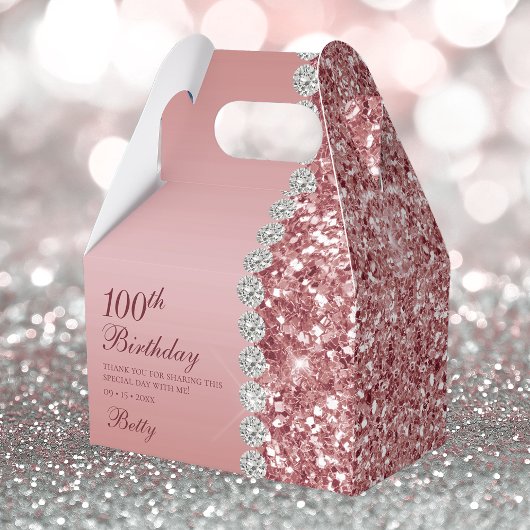 Elegante Roze Gouden 100e Verjaardag Bedankdoosjes