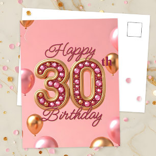 Elegante Roze & Gouden 30e Verjaardag Mijlpaal Briefkaart
