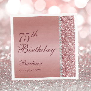 Elegante Roze Gouden 75e Verjaardag Servet
