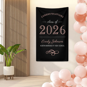 Elegante Roze Gouden Afgestudeerde Klas van 2026 Spandoek