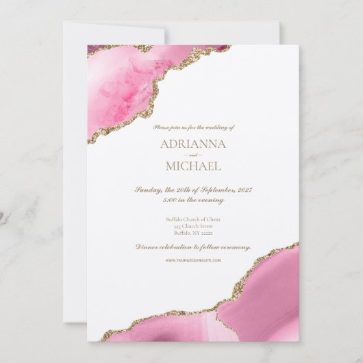 Elegante roze gouden agaat bruiloft uitnodiging